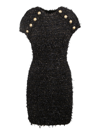 Balmain Button-embellished Metallic Bouclé-tweed Mini Dress In Black