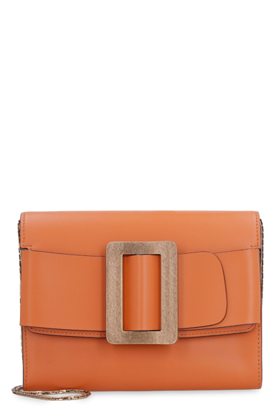 Boyy Buckle Travel Case Leather Clutch In Orange