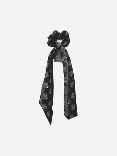 Saint Laurent Stretch Fabric Scrunchie With All-over Bandana Print In Black, White