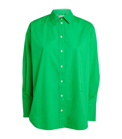 Frame The Oversized Logo-embroidered Organic Cotton Shirt In Bright Peridot