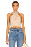 Staud Kai Twist Crop Halter Top In Biscotti