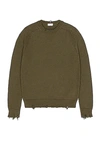 Saint Laurent Khaki Destroyed Knit Sweater In Green
