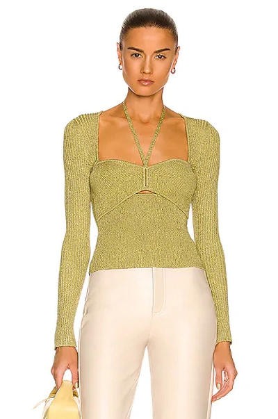Jonathan Simkhai Alexia Cut-out Sweetheart Rib Knit Top In Moss & Lime
