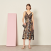 Sandro Luana Graphic-print Silk Midi Dress In Black/pink
