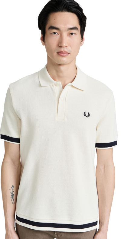 Fred Perry Textured Piqué Polo Shirt In Ecru