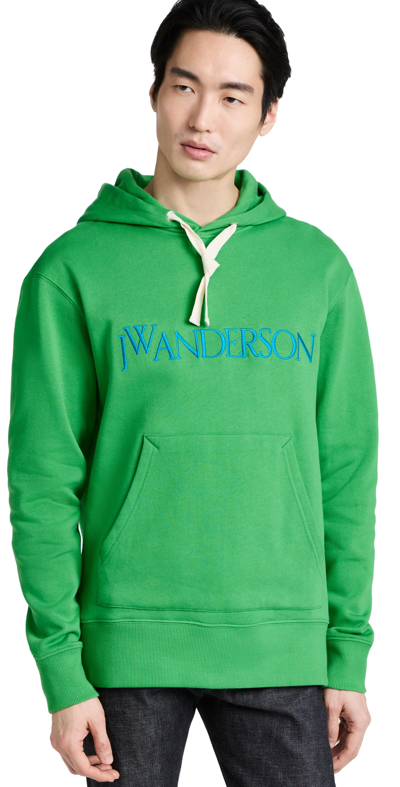 Jw Anderson Logo棉质针织连帽运动衫 In Green