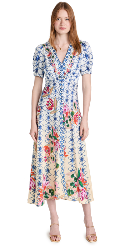 Saloni Lea Floral-print Silk-jacquard Maxi Dress In Opal Trellis