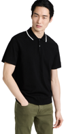 Theory Goris Tipped Collar Polo In Fine Bilen In Black/ivory