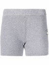 Palm Angels Patch-detail Ribbed-knit Shorts In Grey