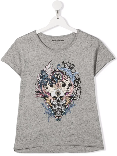 Zadig & Voltaire Teen Skull-print T-shirt In Grey