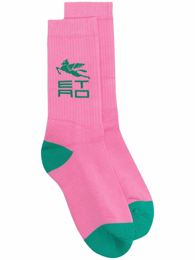 Etro Logo Calf-length Socks In Pink