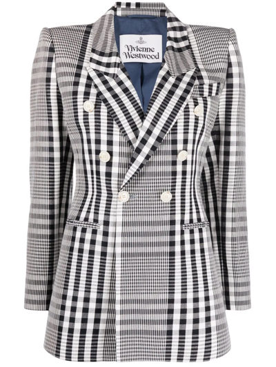 Vivienne Westwood Leilo Double-breasted Check Blazer In White