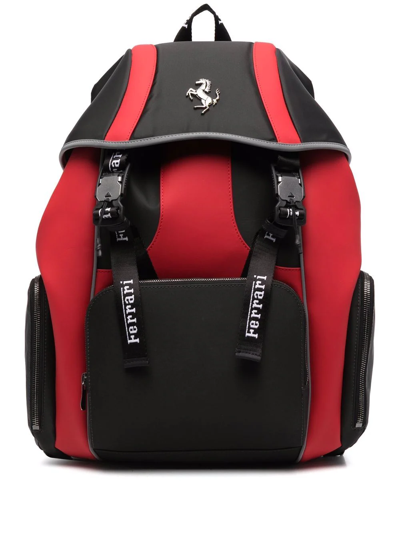 Ferrari Logo Colour-block Backpack In Black