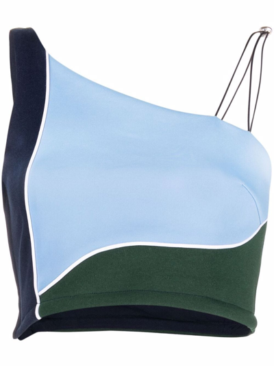 Ahluwalia Twice As Nice Cropped Color-block Cotton-blend Jersey Top In Blue Navy Green