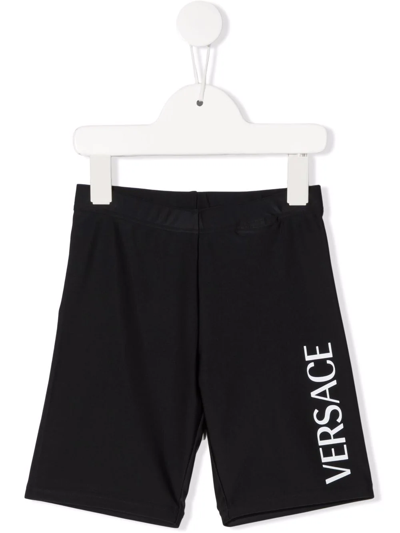 Versace Kids' Logo-print Slip-on Track Shorts In Black
