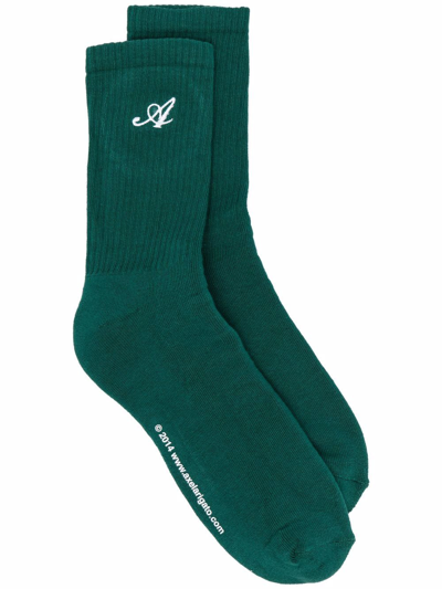 Axel Arigato Logo Embroidered Rib-knit Socks In Green