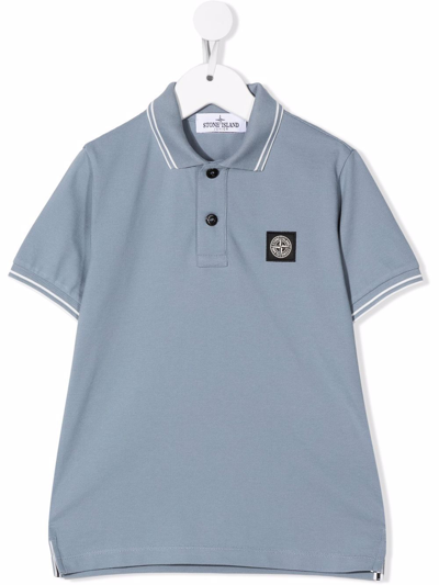 Stone Island Junior Kids' Chest Logo-patch Polo Shirt In Blue