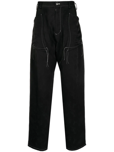 Sulvam Stitch-detail Straight-leg Trousers In Black