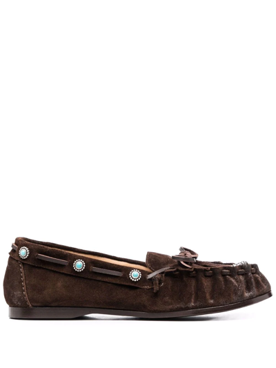 Sartore Stud-embellished Suede Loafers In Brown