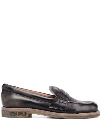 Golden Goose Distressed Effect Logo-print Loafers In Black