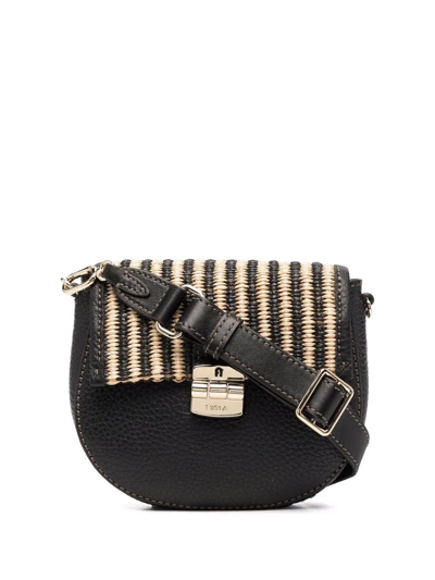 Furla Woven-flap Cross-body Bag In Black