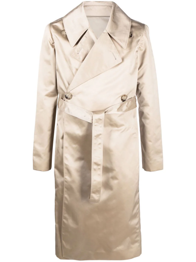 Rick Owens Satin-finish Trench Coat In Neutrals
