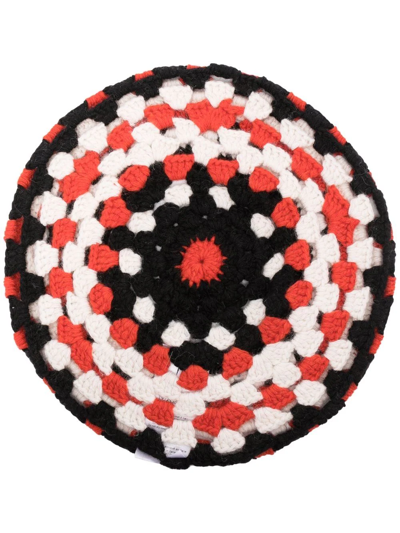 Ganni Colour-block Crochet Beret In Black