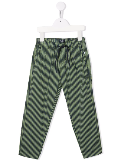 Il Gufo Kids' Drawstring Striped Trousers In Green