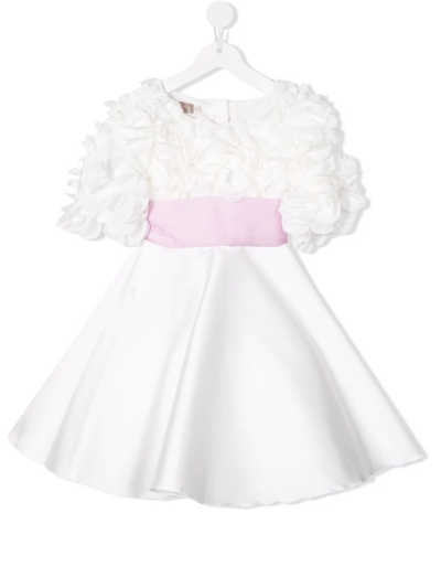 La Stupenderia Kids' Floral-detail Flared Dress In Bianco-rosa