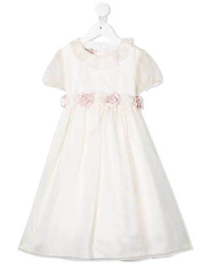 La Stupenderia Kids' Floral-detail Short-sleeved Gown In White