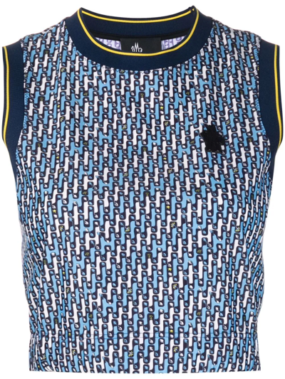 Moncler Abstract-pattern Cropped Tank Top In Blue