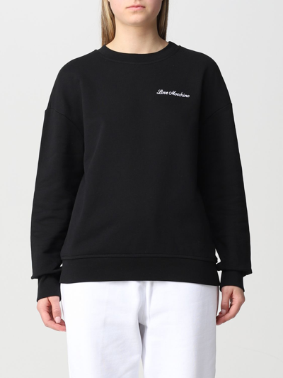Love Moschino Cropped Cotton Jumper With Logo In Black