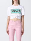 Versace Bead Embroidered Logo Safety-pin Crop T-shirt In White
