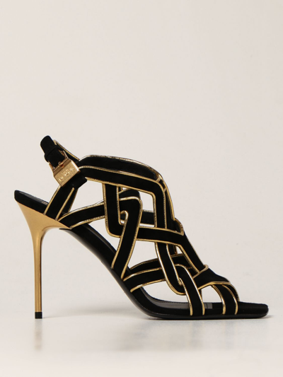 Balmain Urania Sandal In Black And Gold Suede - Atterley