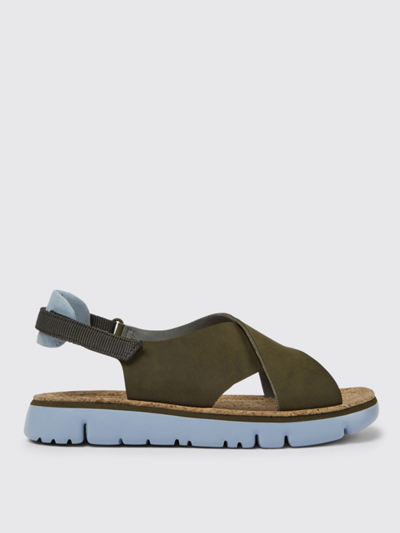 Camper Oruga  Sandals In Leather And Fabric In Green