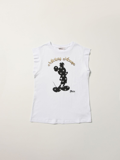 Monnalisa Kids' T-shirt With Mickey Mouse Print In White