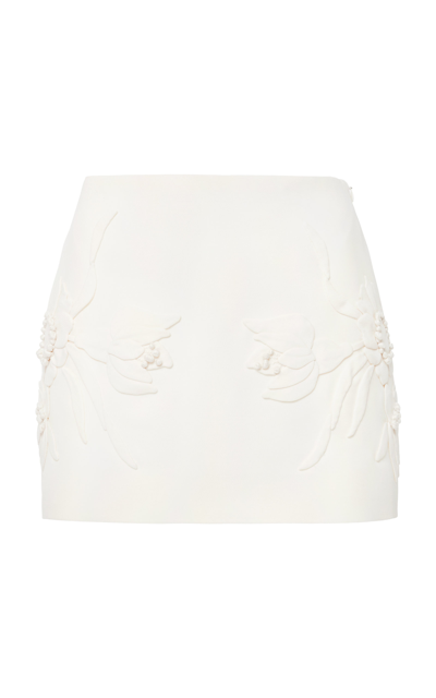 Valentino Patch Flowers Wool-silk Mini Skirt In Ivory