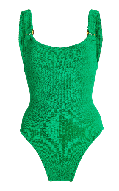 Hunza G Seersucker Texture Open-back Swimsuit In Green