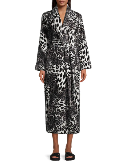 Natori Women's Chestnut Leopard Print Plush Robe In Black