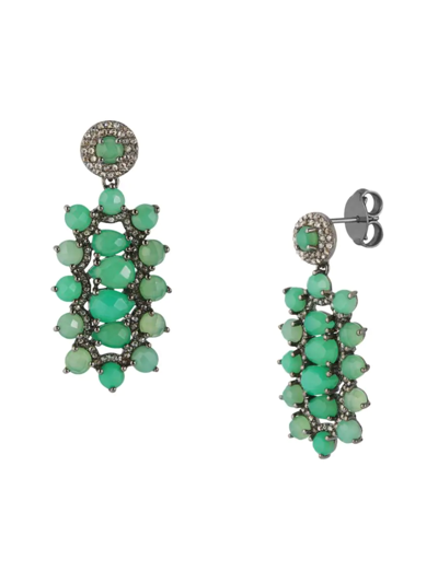 Banji Jewelry Women's Black Rhodium Plated Sterling Silver, Brown Diamonds & Chrysoprase Drop Earrings