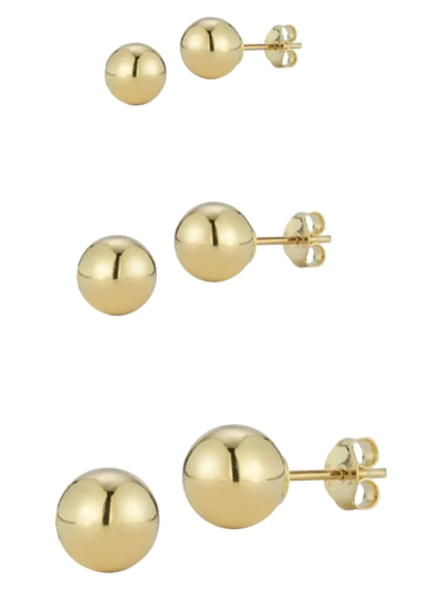 Chloe & Madison Women's Set Of 3 14k Goldplated Sterling Silver Polished Ball Stud Earring Set