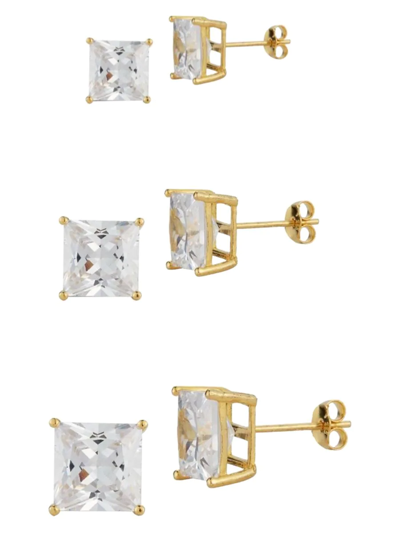 Chloe & Madison Women's Set Of 3 14k Goldplated Sterling Silver & Cubic Zirconia Earrings
