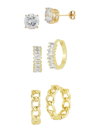 Chloe & Madison Women's Set Of 3 14k Goldplated Sterling Silver & Cubic Zirconia Earrings In Silver