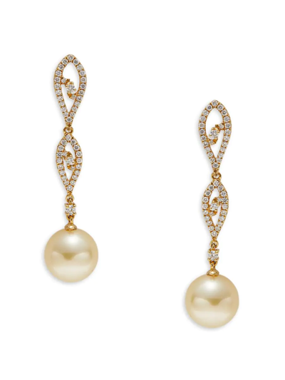 Tara Pearls Women's 18k Yellow Gold, 10-11mm South Sea Pearl & Diamond Drop Earrings