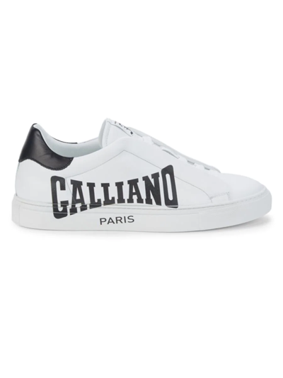John Galliano Men's Leather Slip-on Sneakers In White