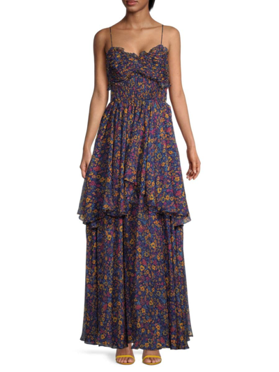 Amur Women's Kiko Floral Tiered Silk Dress In Navy Garden