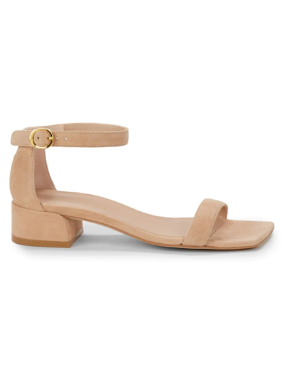 Stuart Weitzman Women's Nudist June Suede Block-heel Sandals In Adobe