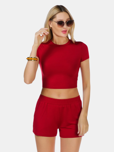 London Rag Casual Line Crew Neck Solid Top In Red
