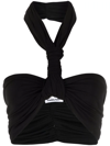 Ambush Twist Halterneck Ruched Cropped Top In Black