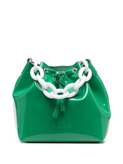 Msgm Chain-link Bucket Bag In Green